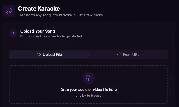 Youka Online create form for starting from an audio or video file